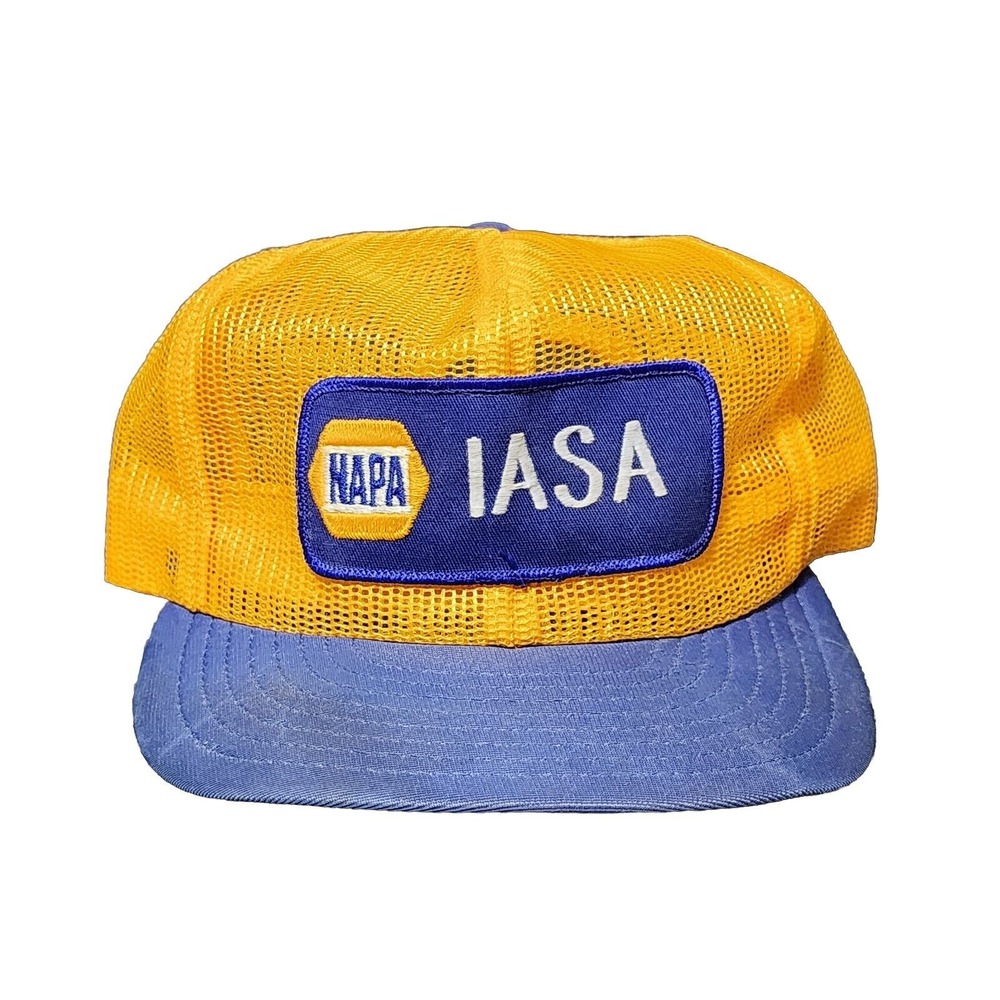 Vintage Napa Full Mesh Trucker Hat Cap Snap Back Yellow Blue Louisville Mfg. USA - Picture 2 of 10